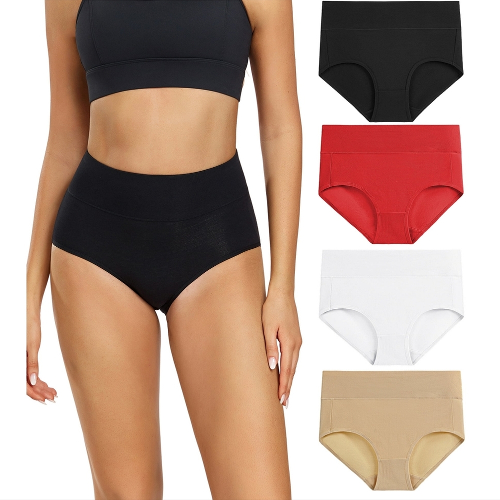 NWT 4-Pack High Waisted Women's Cotton Brief Underwear (Multi) - wirarpa